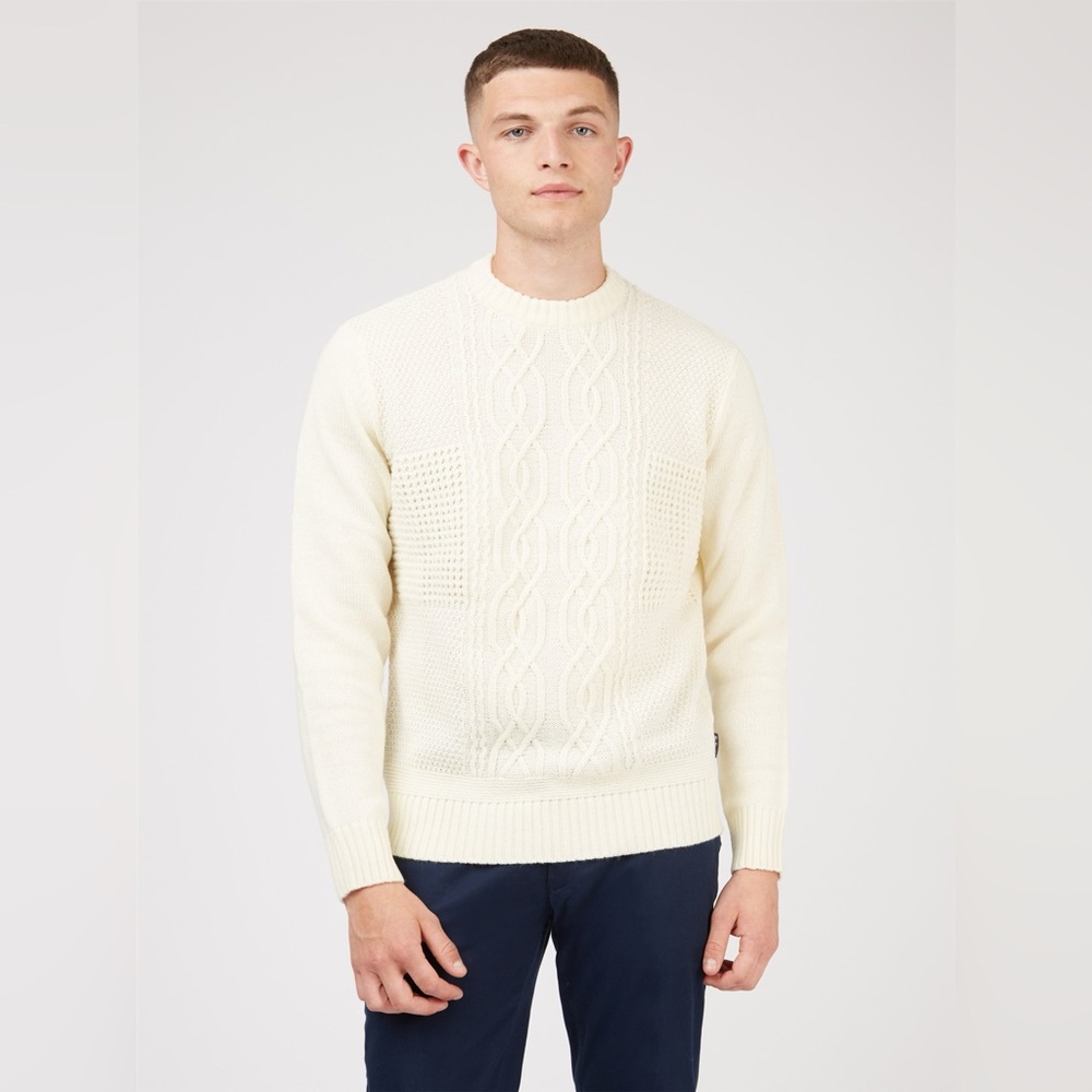 Ben Sherman Men's Ivory Cable Knit Sweater